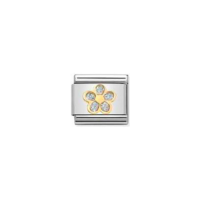 Composable Classic Glitter Symbols in Steel, Enamel and Bonded Yellow Gold - Silver Flower