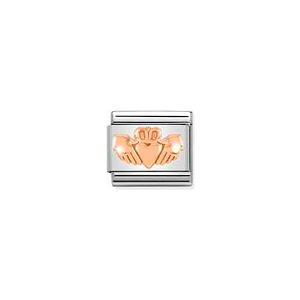 Composable Classic Relief Symbols Stainless Steel and 9K Rose Gold - Claddagh With Heart