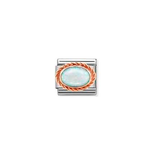 Composable Classic Rich Setting Stone in Steel and 9K Rose Gold - White Opal