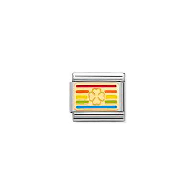 Composable Classic Plates Steel, Enamel and Bonded Yellow Gold - Rainbow Four-Leaf Clover Flag