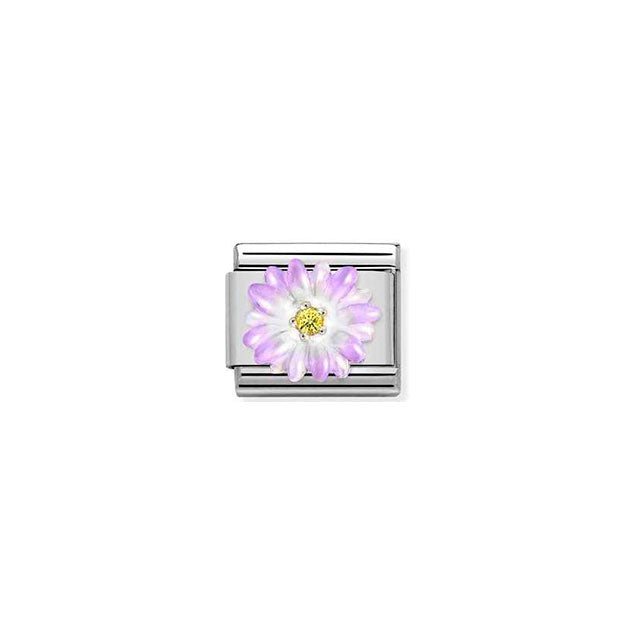 Composable Classic Simbols Stainless Steel, Enamel, Cubic Zirconia and Sterling Silver - Purple Flower