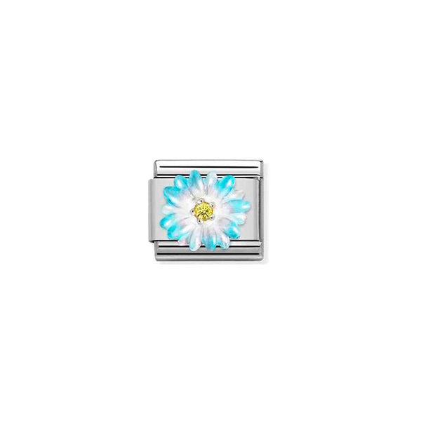 Composable Classic Simbols Stainless Steel, Enamel, Cubic Zirconia and Sterling Silver - Light Blue Flower