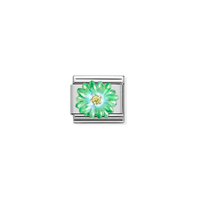 Composable Classic Simbols Stainless Steel, Enamel, Cubic Zirconia and Sterling Silver - Green Flower