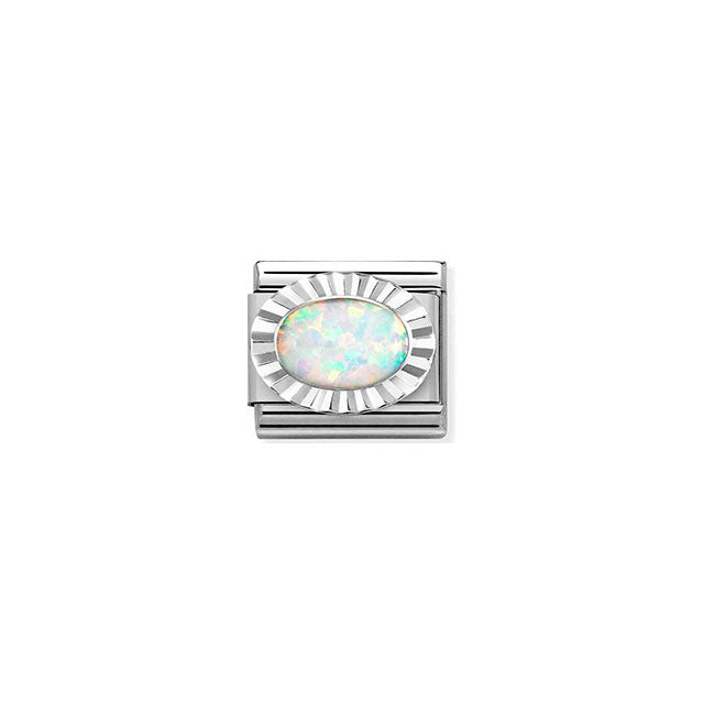 Composable Classic Stones, Steel, Diamond Oval Sterling Silver - White Opal