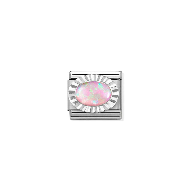 Composable Classic Stones, Steel, Diamond Oval Sterling Silver - Pink Opal