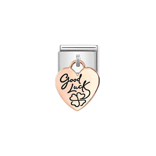 Composable Classic Charms Engraved Plates Stainless Steel and Bonded Rose Gold - Heart Good Luck