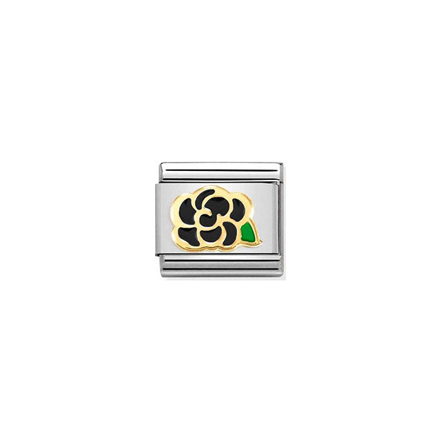 Composable Classic Symbols Steel, Enamel and Bonded Yellow Gold - Black Camellia