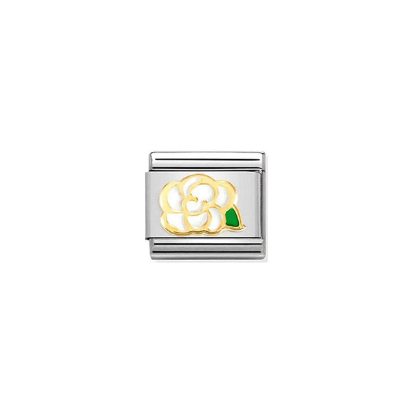 Composable Classic Symbols Steel, Enamel and Bonded Yellow Gold - White Camellia