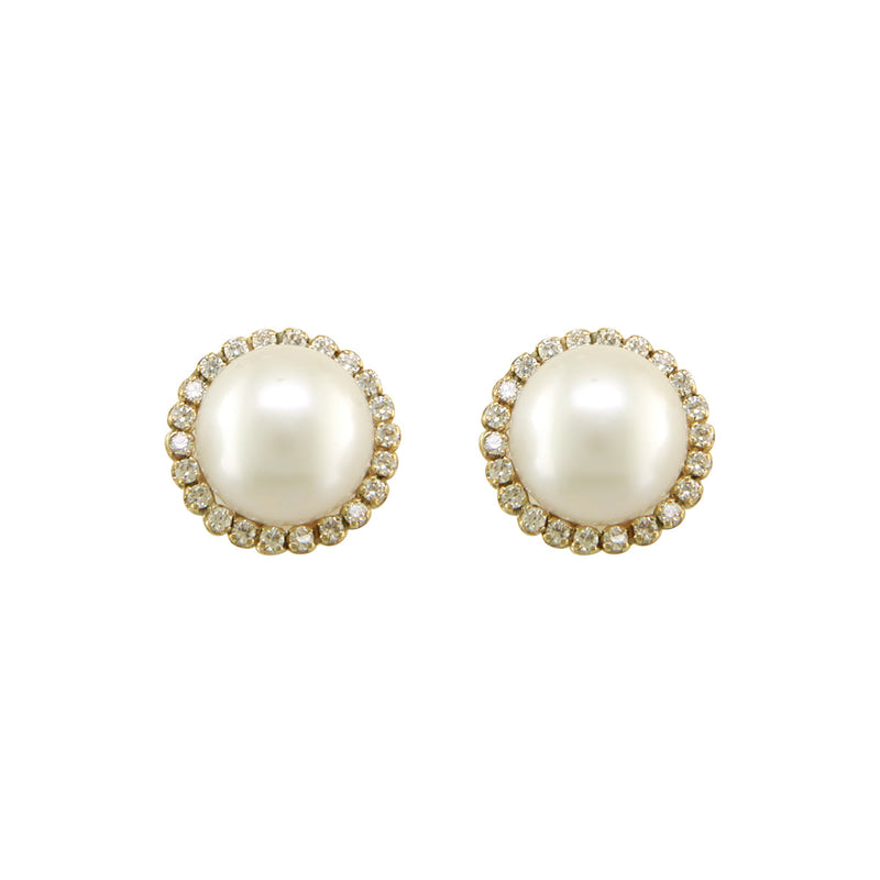 9ct Yellow Gold Fresh Water Pearl CZ Earrings