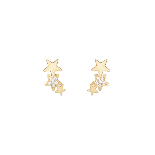 NJO Designs 9ct Yellow Gold 3 Star CZ Stud Earrings