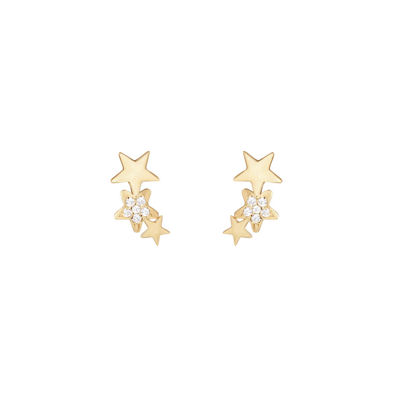 NJO Designs 9ct Yellow Gold 3 Star CZ Stud Earrings