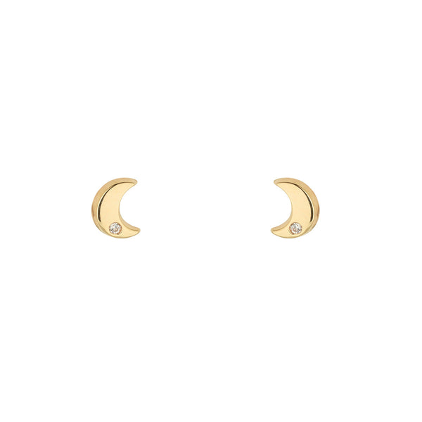 NJO Designs 9ct Yellow Gold CZ Moon Stud Earrings