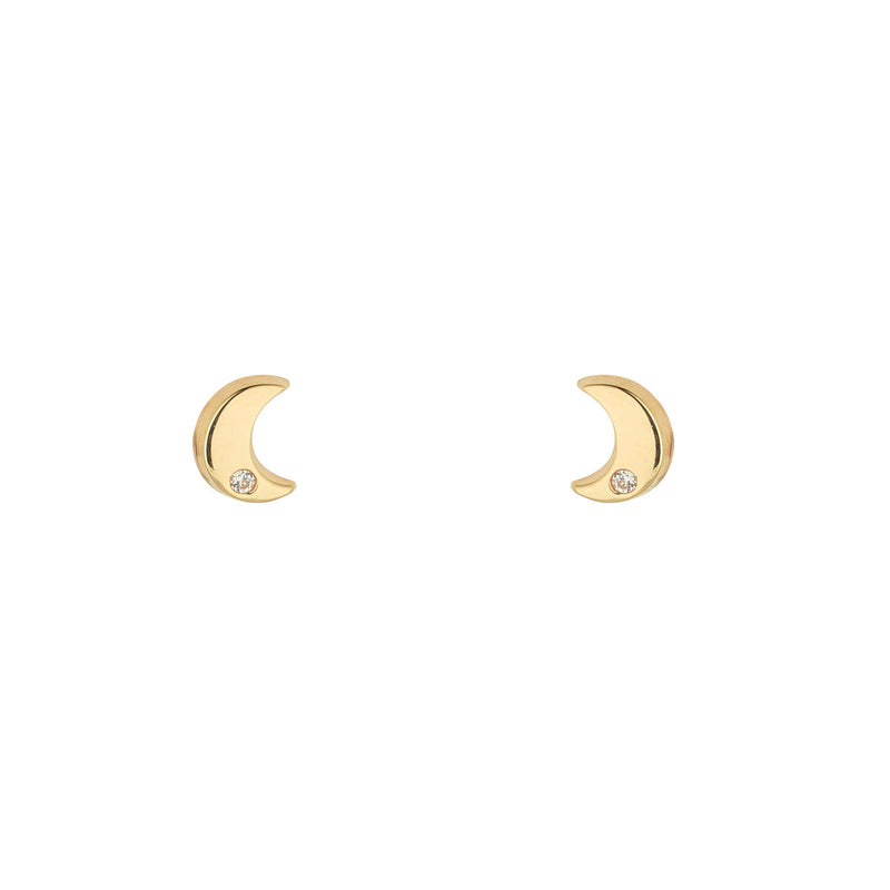 9ct Yellow Gold CZ Moon Stud Earrings