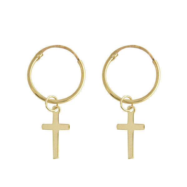 9ct Yellow Gold Sleeper with Cross Drop