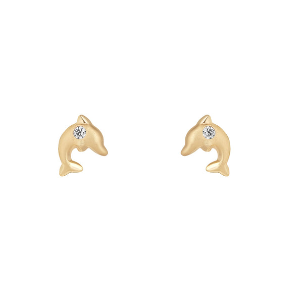 NJO Designs 9ct Yellow Gold Kids CZ Dolphin Stud Earrings