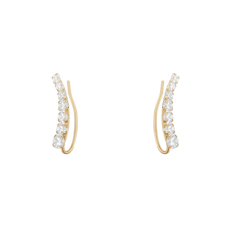 NJO Designs 9ct Yellow Gold 7 Round CZ Ear Climber Earrings
