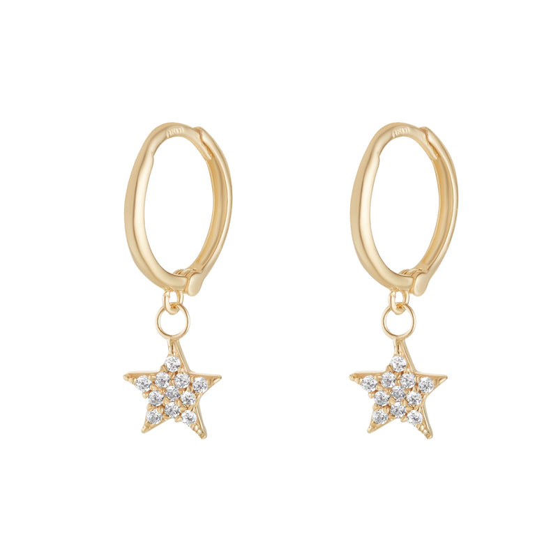 9ct Yellow Gold Plain Hoop With CZ Star Drop Earrings    10mm