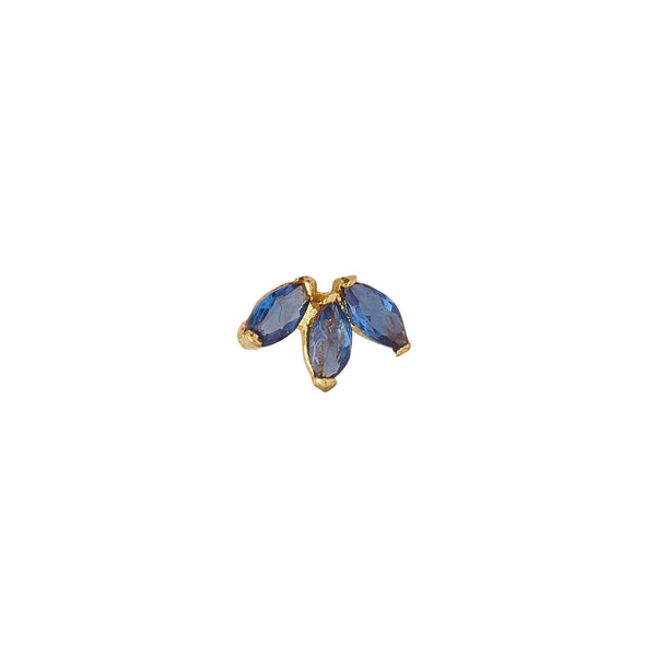 9ct Yellow Gold Single Sapphire Marquis Lotus Threaded Stud Earring 6mm