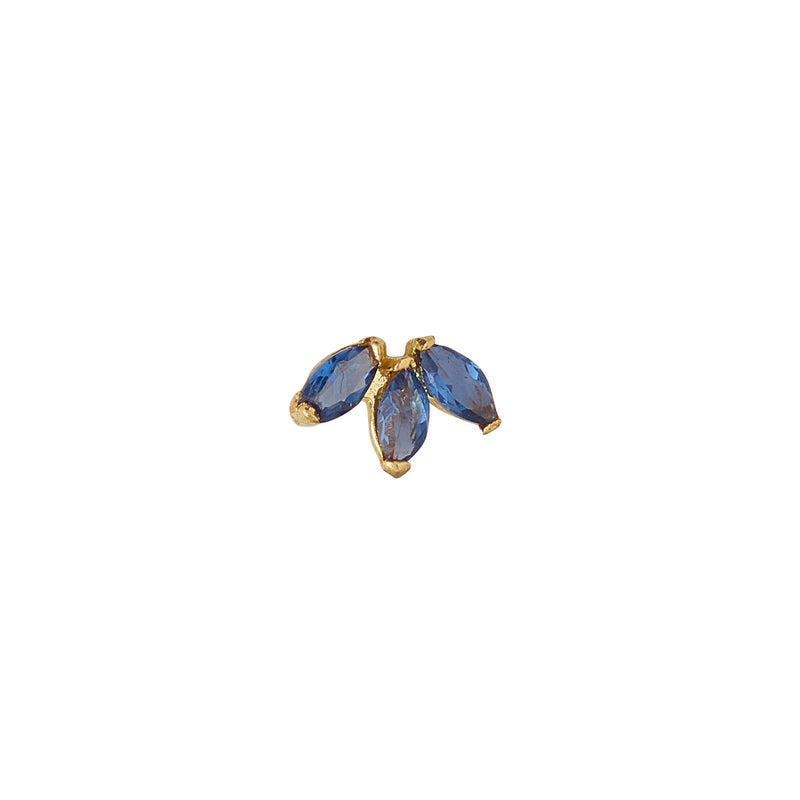 NJO Designs 9ct Yellow Gold Single Sapphire Marquis Lotus Threaded Stud Earring 6mm