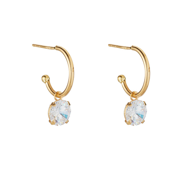9ct Yellow Gold 10mm Hoop CZ Drop Earrings