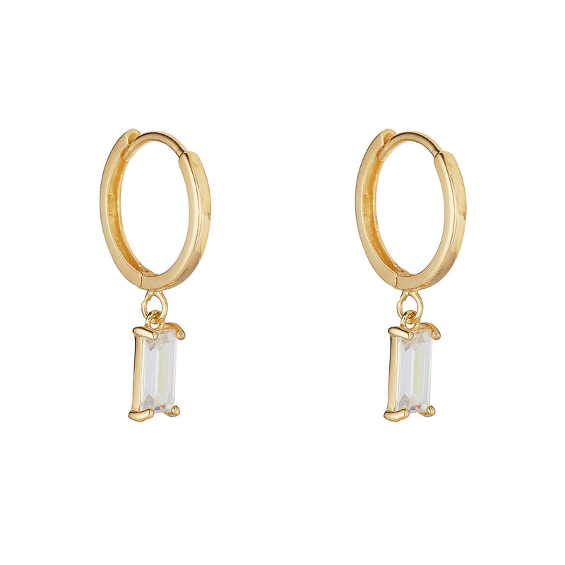 9ct Yellow Gold Huggie Earrings With Drop Emerald Cut CZ