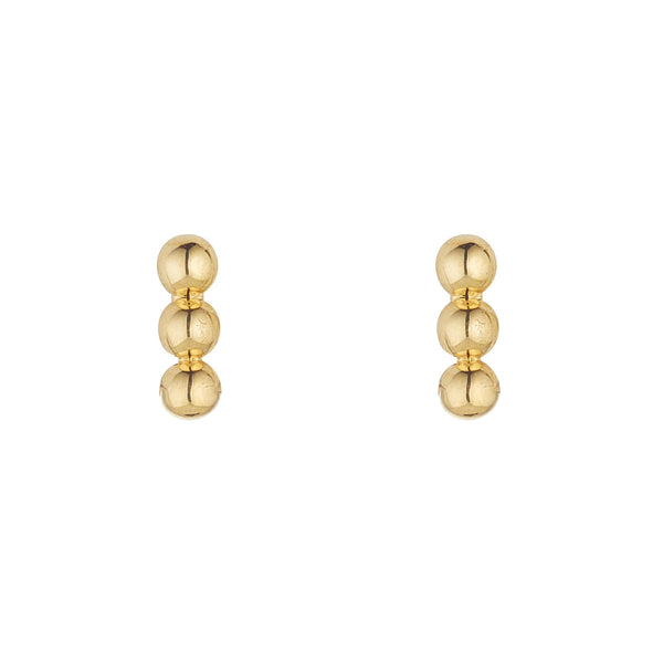 NJO Designs 9ct Yellow Gold 3 Ball Bar Stud Earrings