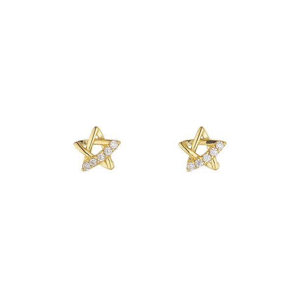 NJO Designs 9ct Yellow Gold CZ Twist Star Stud Earrings