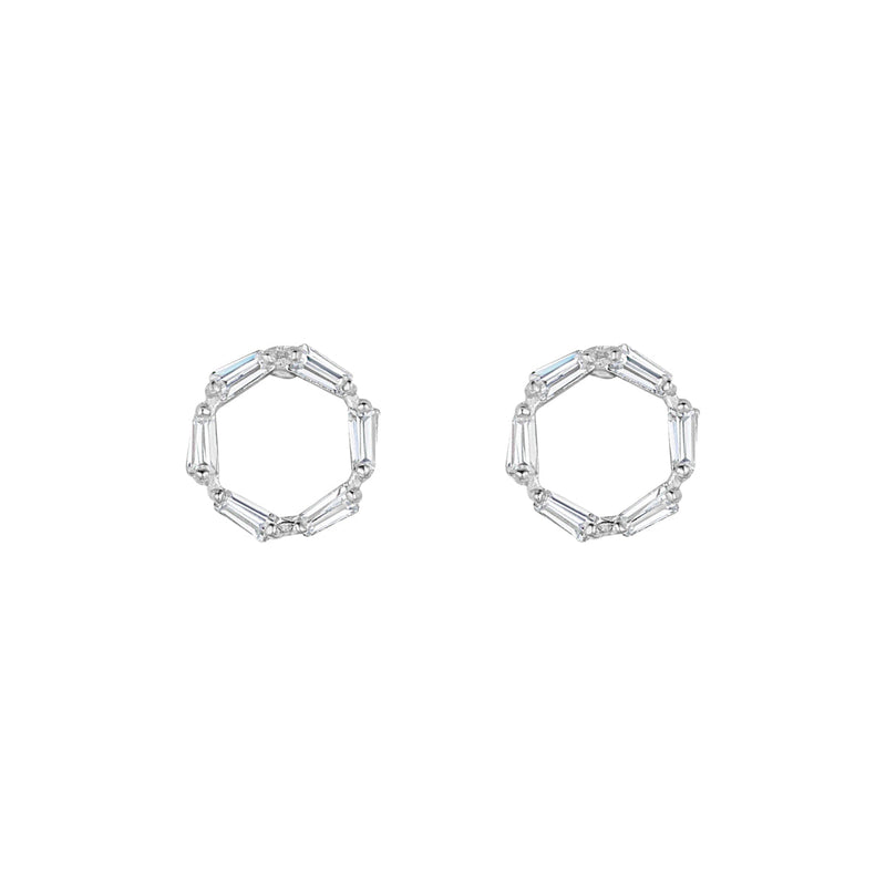 9ct White Gold CZ Baguette Circle Stud Earrings