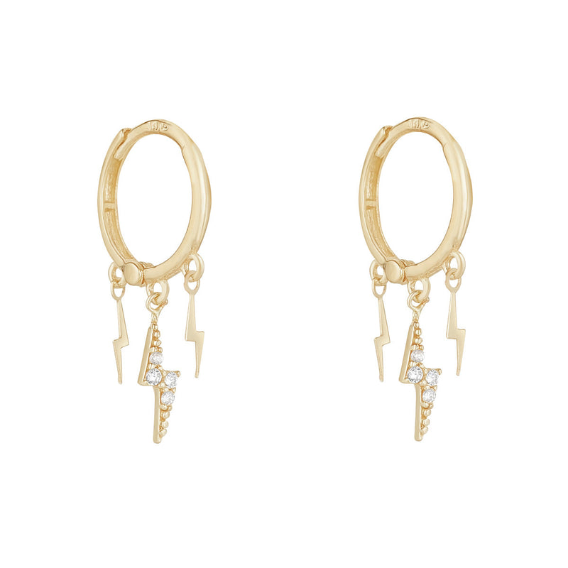 9ct Yellow Gold CZ Lightening Bolts Hoop Earrings