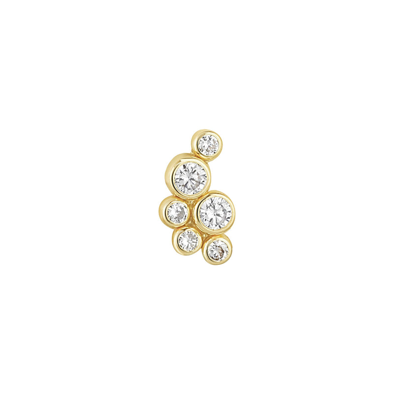 9ct Yellow Gold Single CZ Cluster Barbell Earring