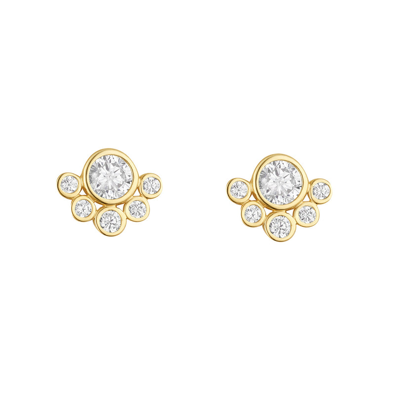 9ct Yellow Gold Multi CZ Rubover Fan Studs