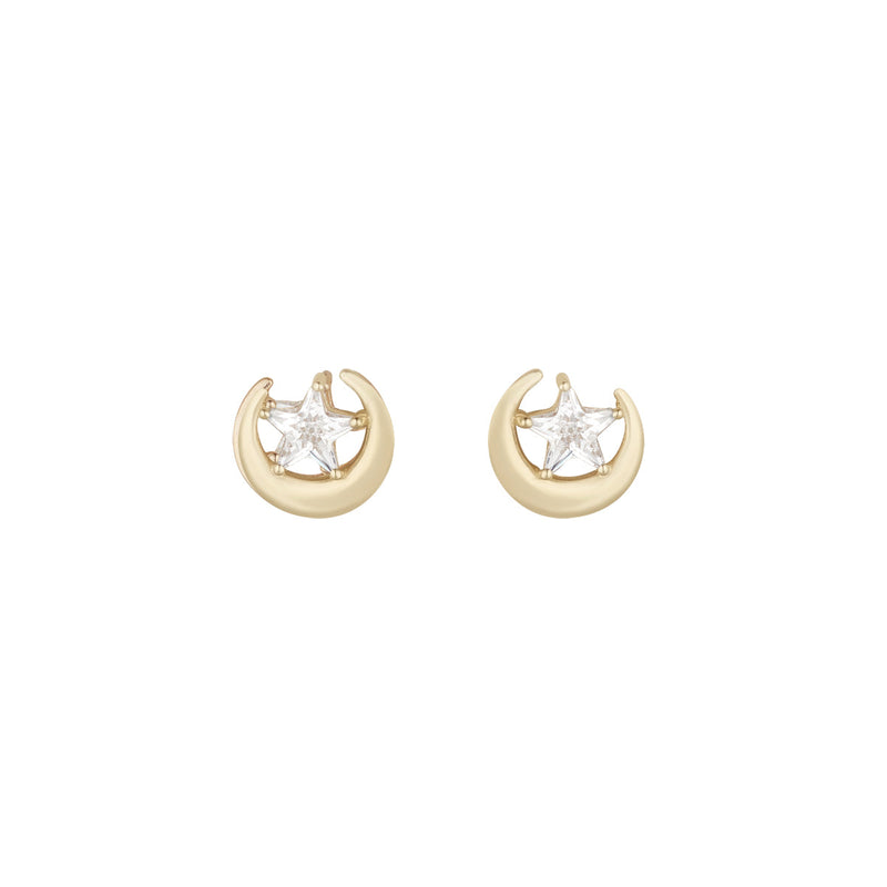 NJO Designs 9ct Yellow Gold CZ Star in Moon Earrings
