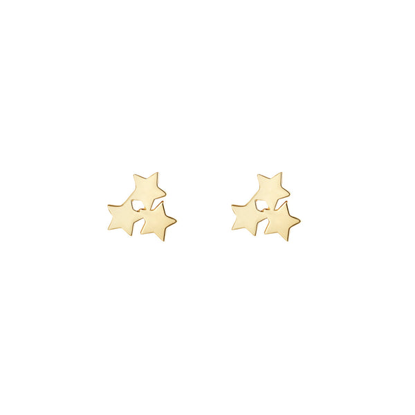 NJO Designs 9ct Yellow Gold 3 Star Stud Earrings
