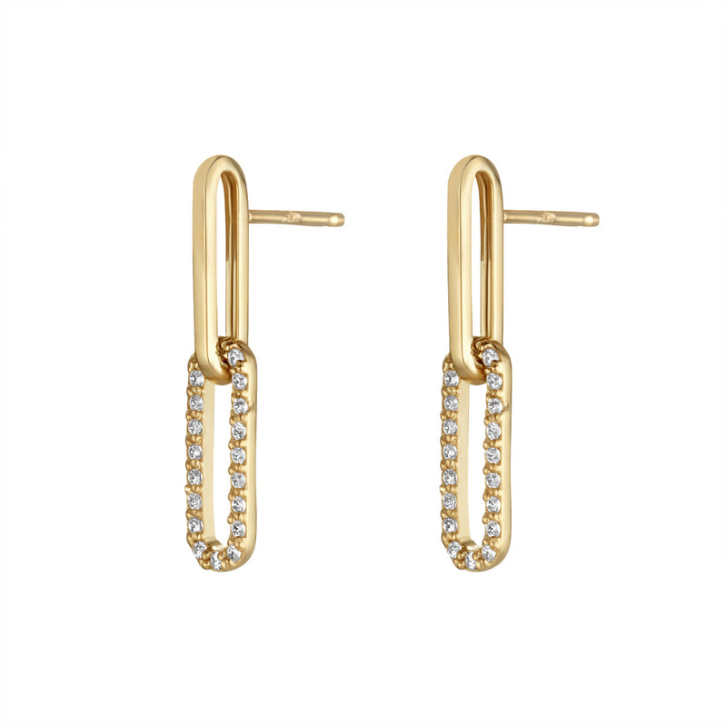 NJO Designs 9ct Yellow Gold CZ Oval Chain Link Drop Earring