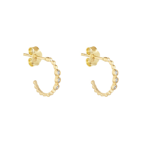 9ct Yellow Gold Rubover CZ Ball Half Hoop Earrings