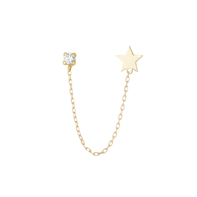 9ct Yellow Gold Star and CZ Chain Double Piercing (Single)