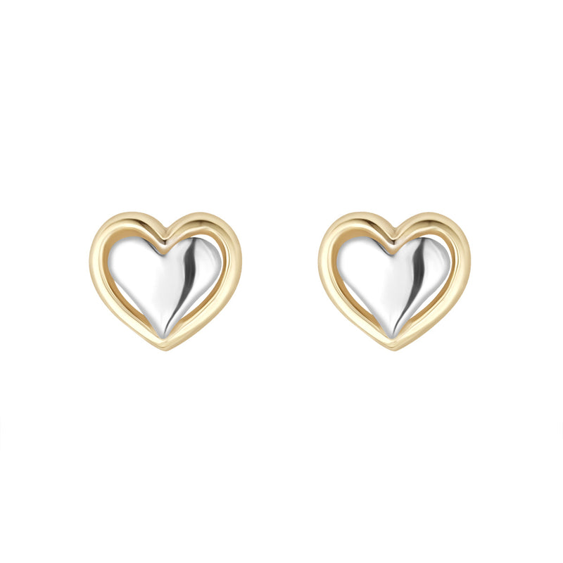 NJO Designs 9ct Yellow & White Gold Open Heart Stud Earrings
