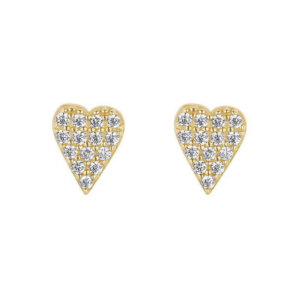 9ct Yellow Gold CZ Heart Stud Earrings