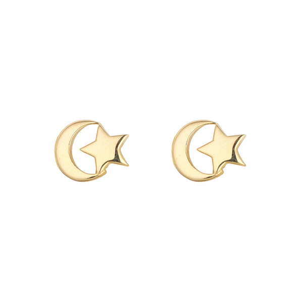 NJO Designs 9ct Yellow Gold Moon & Star Stud Earrings