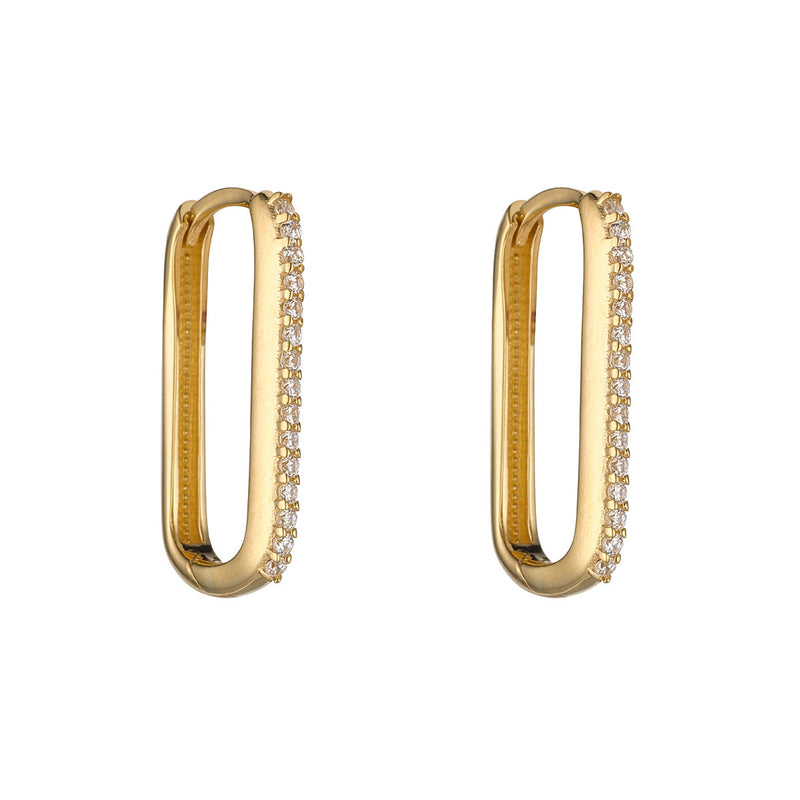 9ct Yellow Gold CZ Large Oval Huggie Earrings