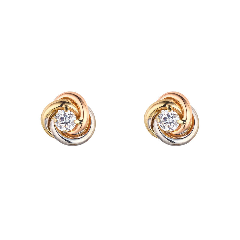 NJO Designs 9ct Yellow Gold 3 Col CZ 10mm Knot Earrings