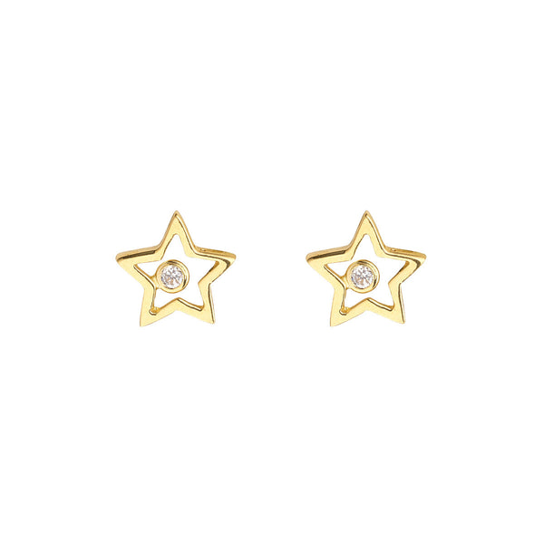 9ct Yellow Gold Open Star with CZ Stud Earrings