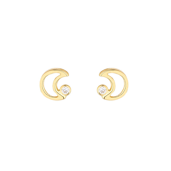 9ct Yellow Gold Open Moon with CZ Stud Earrings