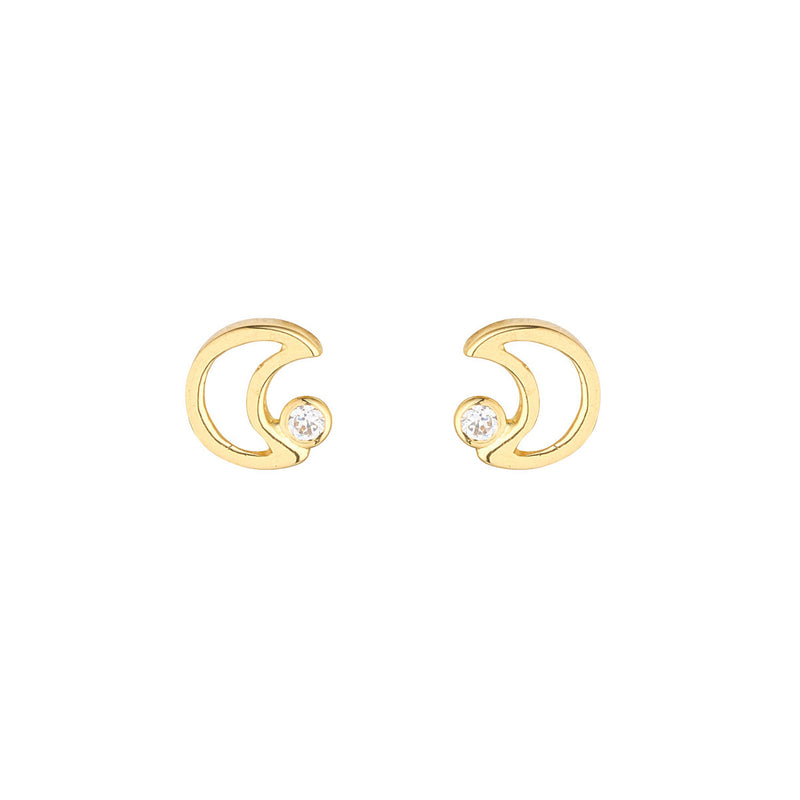 NJO Designs 9ct Yellow Gold Open Moon with CZ Stud Earrings