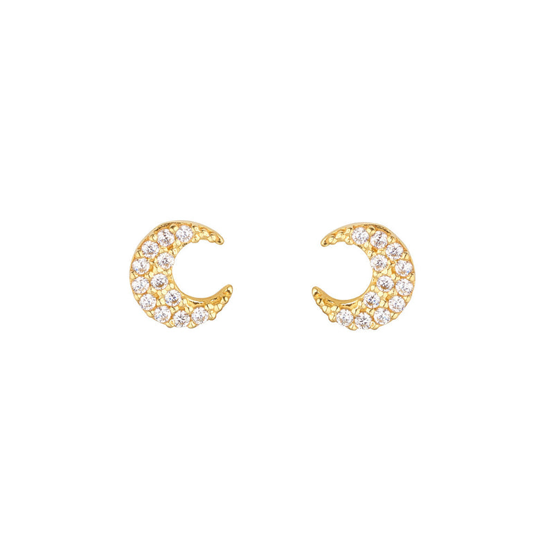 9ct Yellow Gold CZ Moon Stud Earrings