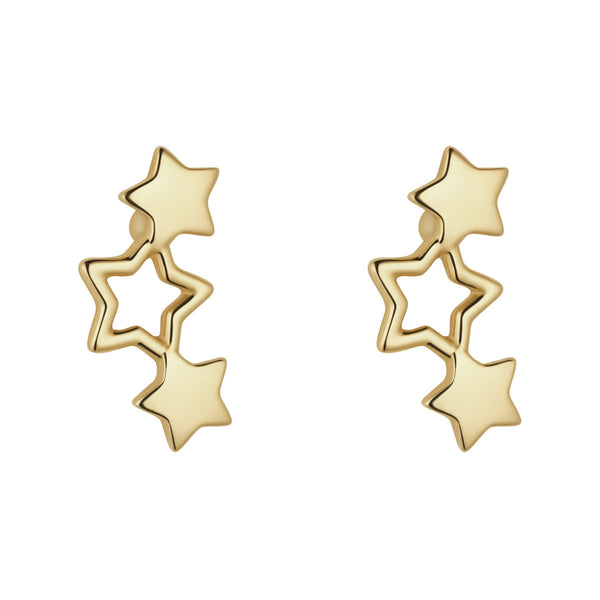 9ct Yellow Gold Tripple Star Climber Stud Earrings