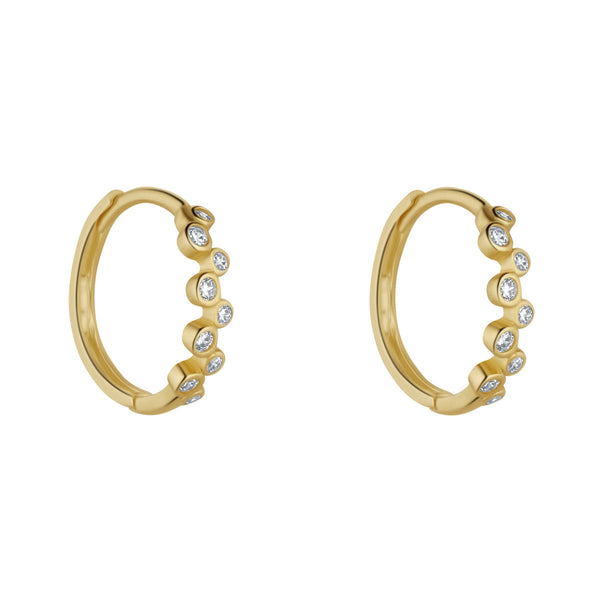 9ct Yellow Gold CZ Dotted Huggie Earrings