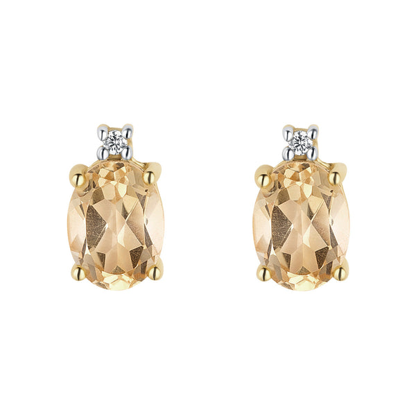 9ct Yellow Gold Oval Citrine and CZ Stud Earrings