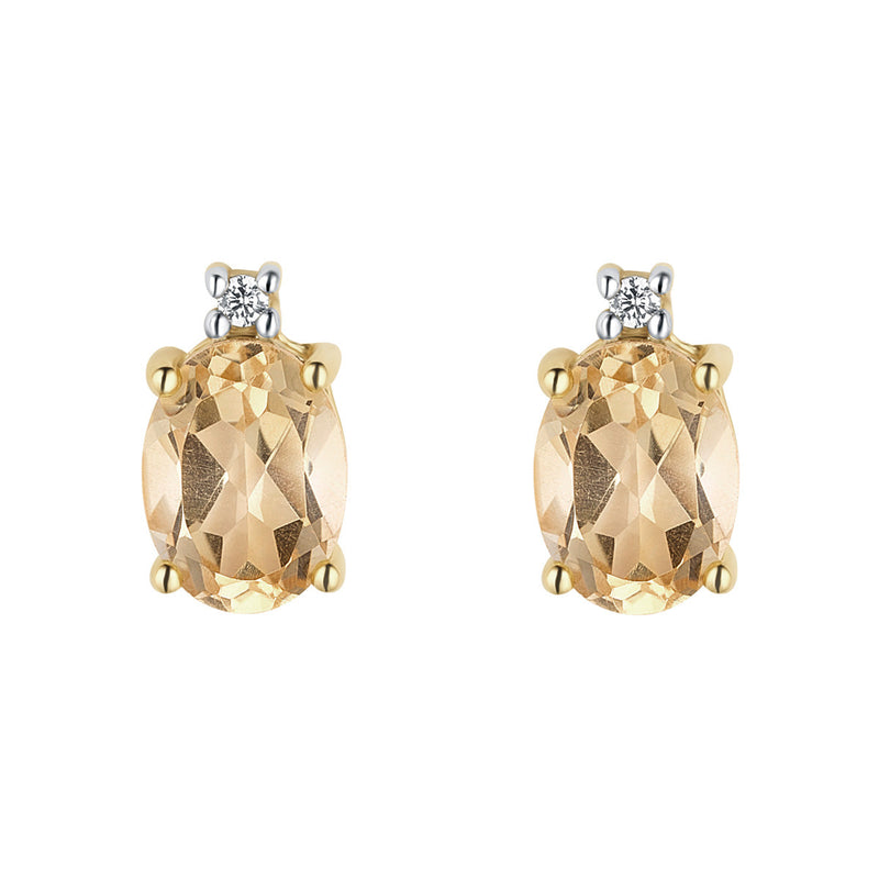 NJO Designs 9ct Yellow Gold Oval Citrine and CZ Stud Earrings