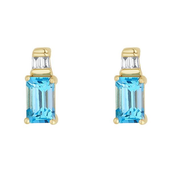 NJO Designs 9ct Yellow Gold Diamond & Blue Topaz Stud Earrings